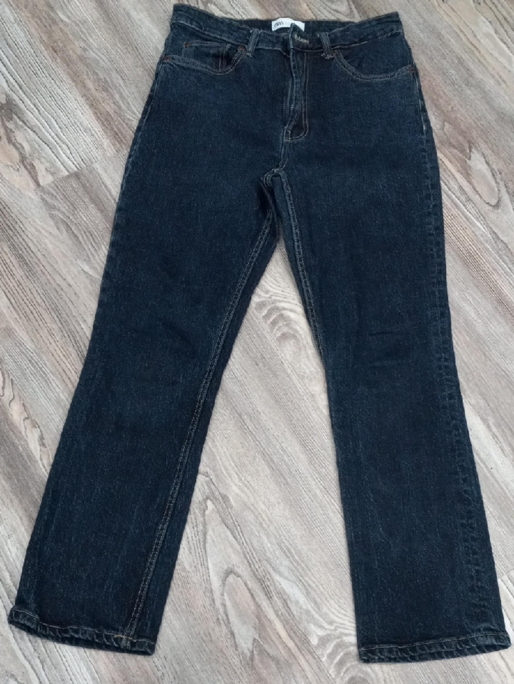 Zara High Rise Blue Jeans Straight-Leg Jeans